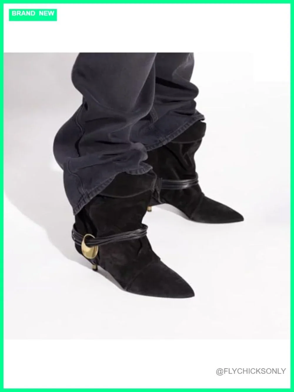 Slouchy Pointed Toe Kitten Heel Ankle Booties Suede Pull-On Wide Calf